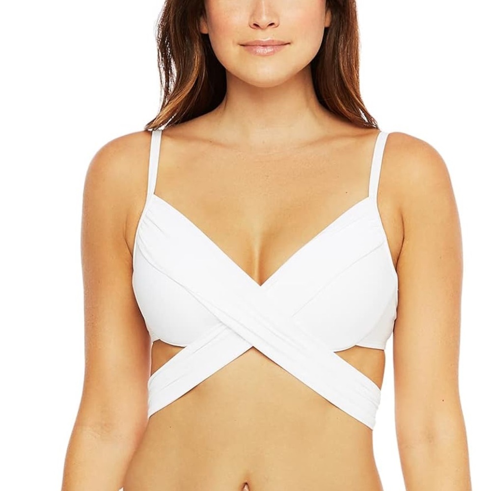 NWT La Blanca Island Goddess Underwire Wrap Push Up Top only  white size - 6